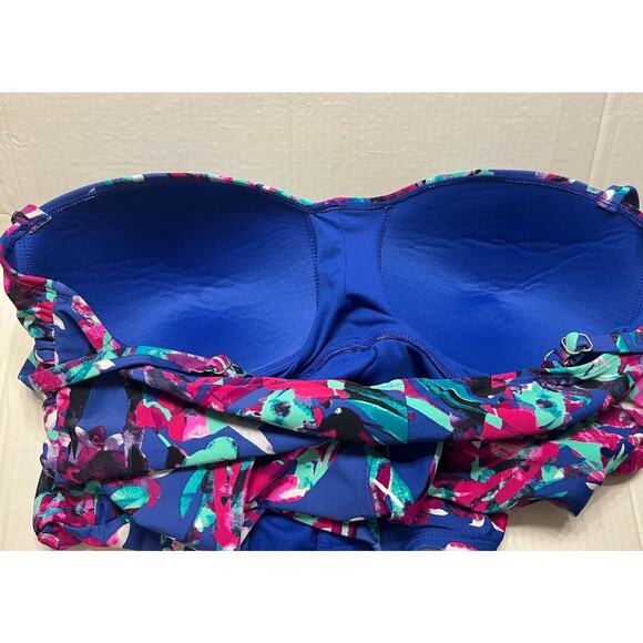 Catalina 3X (22W-24W) One Piece Swim Suit Floral w/adjustable straps blue - Picture 4 of 7